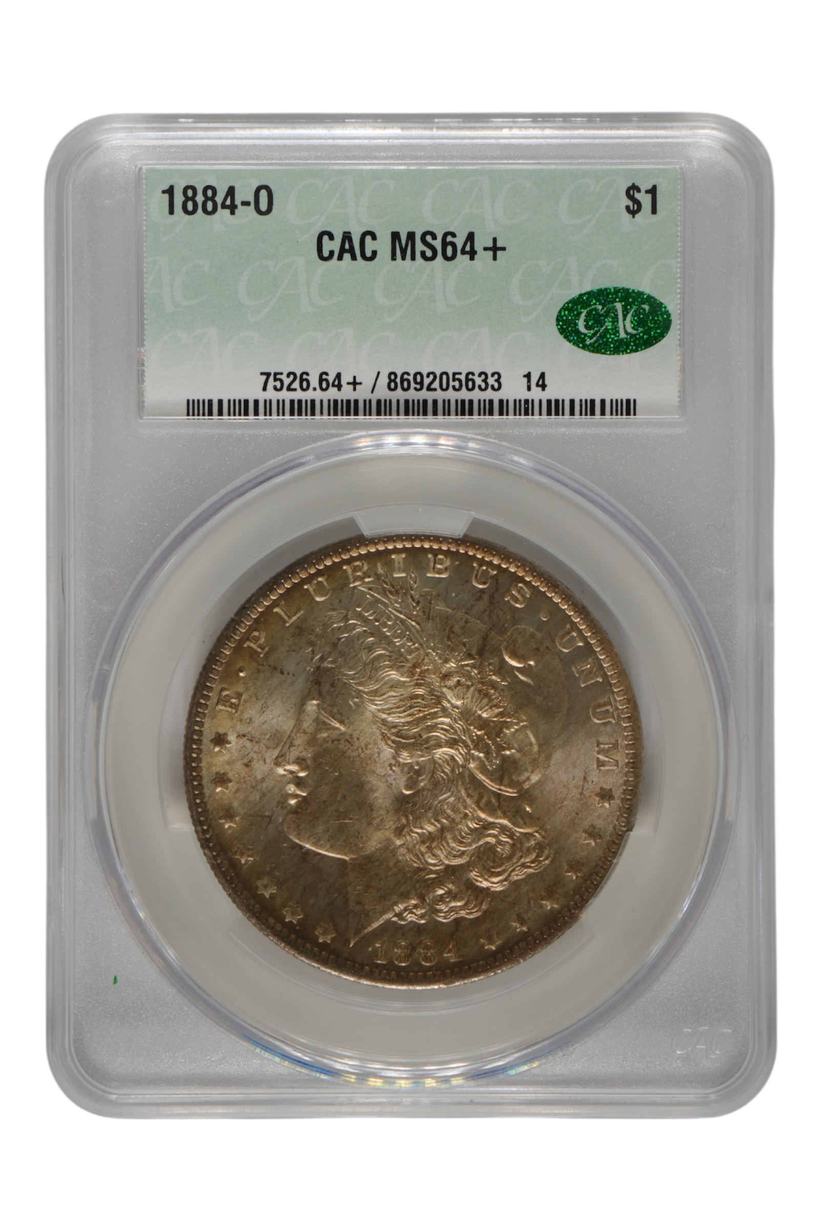 1884-O Morgan Silver Dollar CACG MS 64+ (Toned)