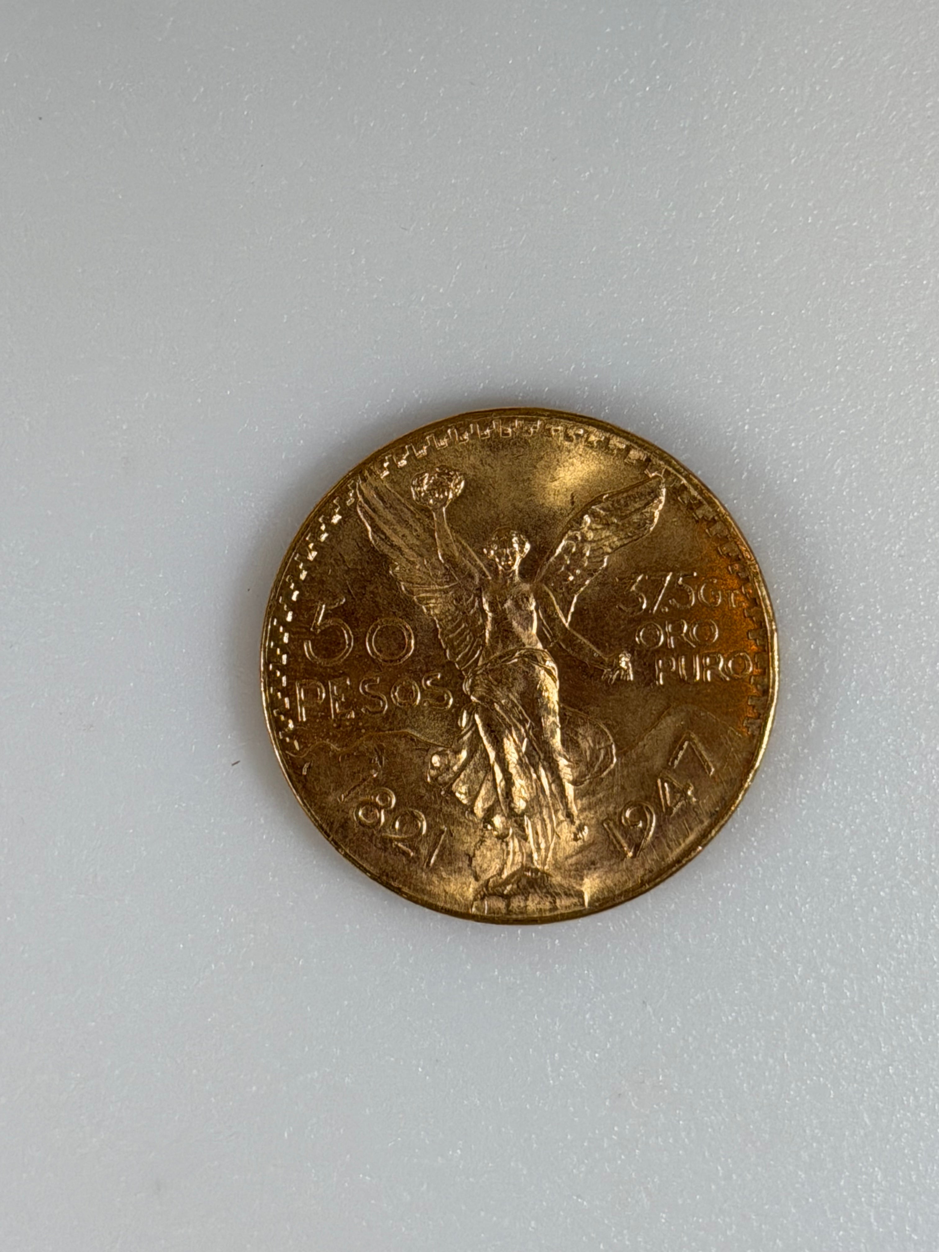 1947 1.2057 oz Gold Mexico 50 Pesos Centenario BU